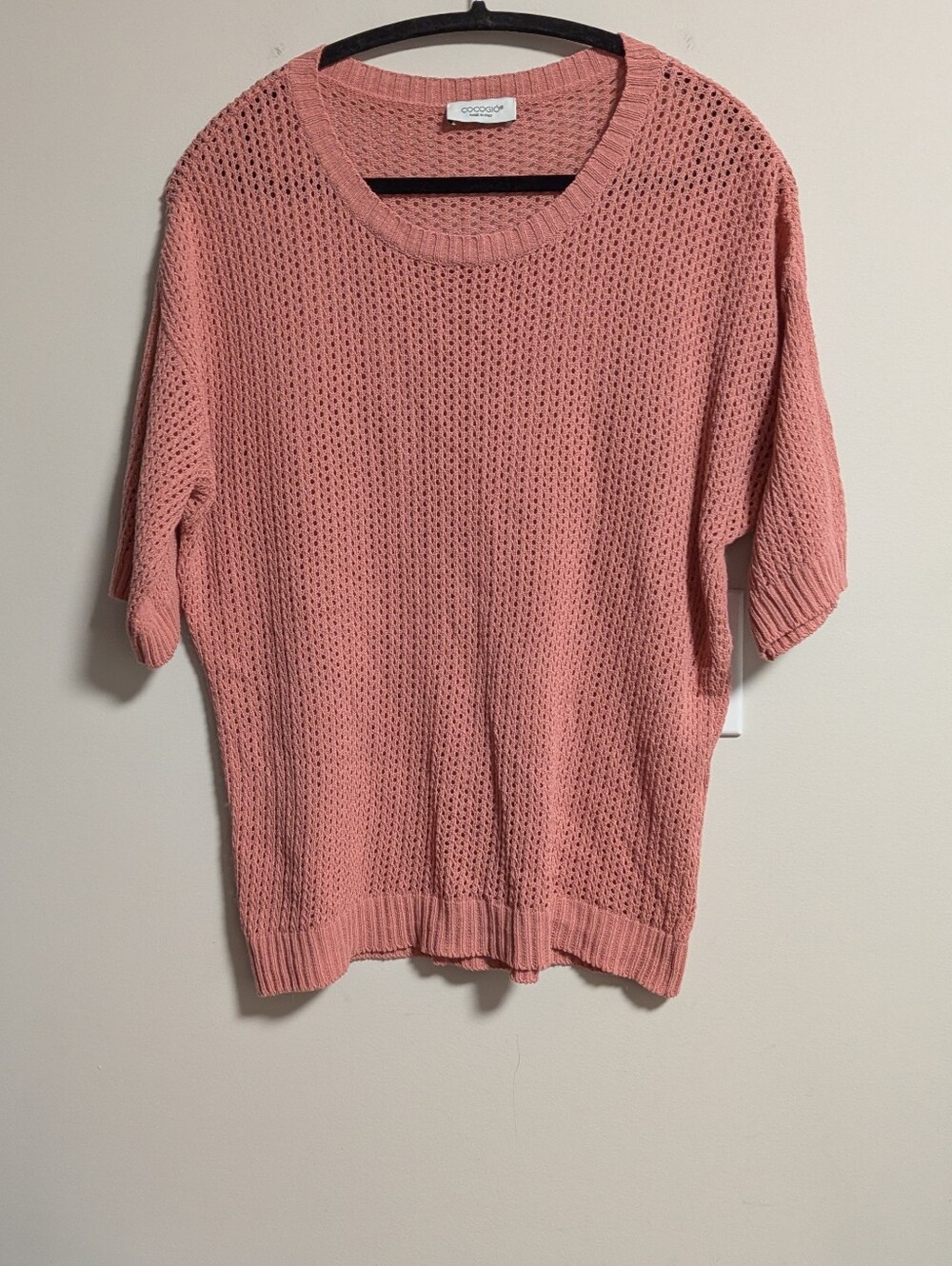 Cocogio. Pink Rose Open-Knit Short Sleeve Sweater Top. Eyelet. GUC